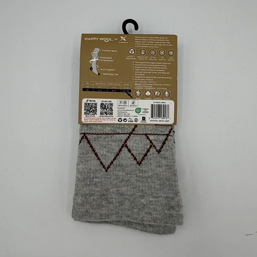 2-Pair Compression Knee High Socks By Happy Wool Unisex L/XL Merino Wool Blue